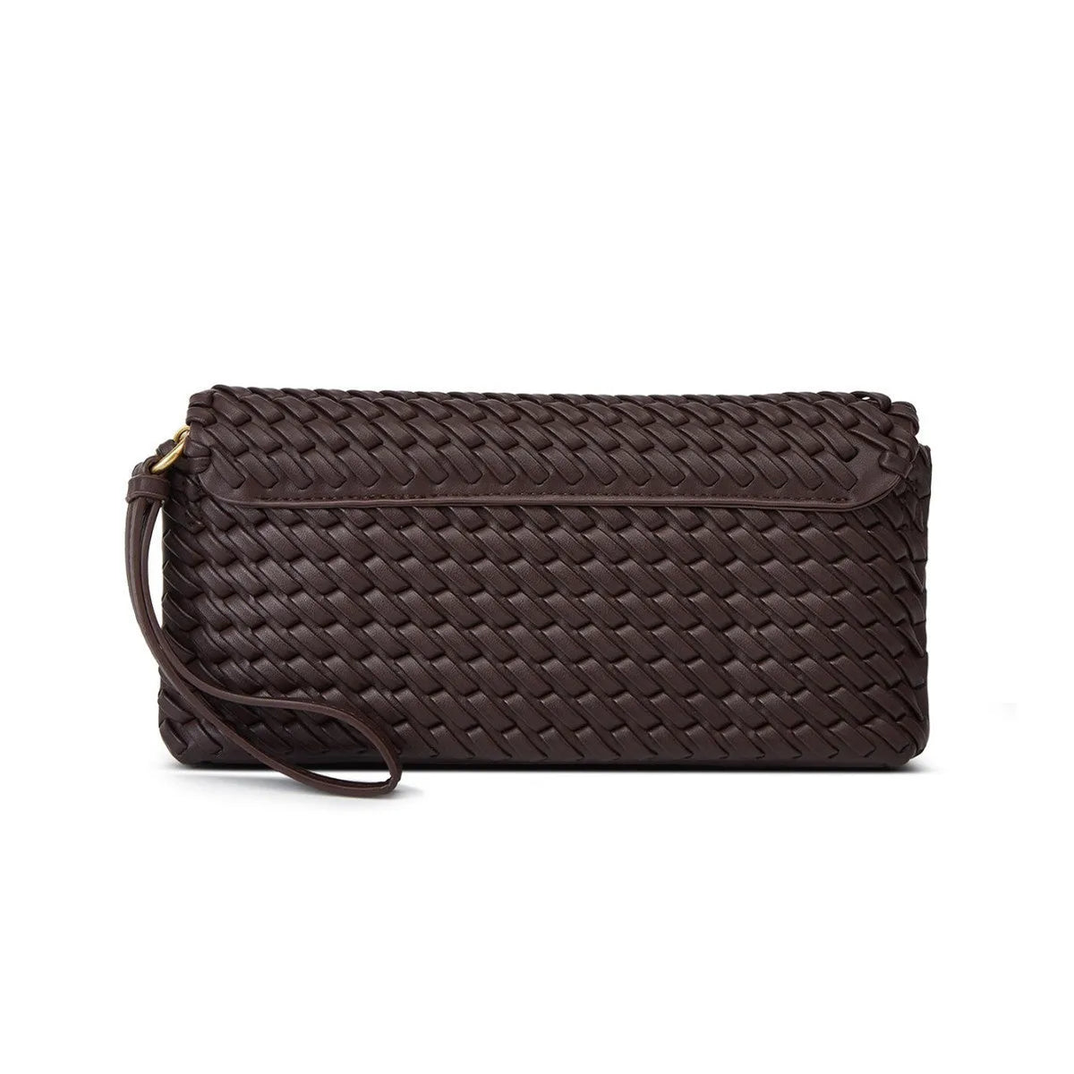 PU shoulder bag flap bag, horizontal square S size, single strap, weaving detail, black wine red milky white