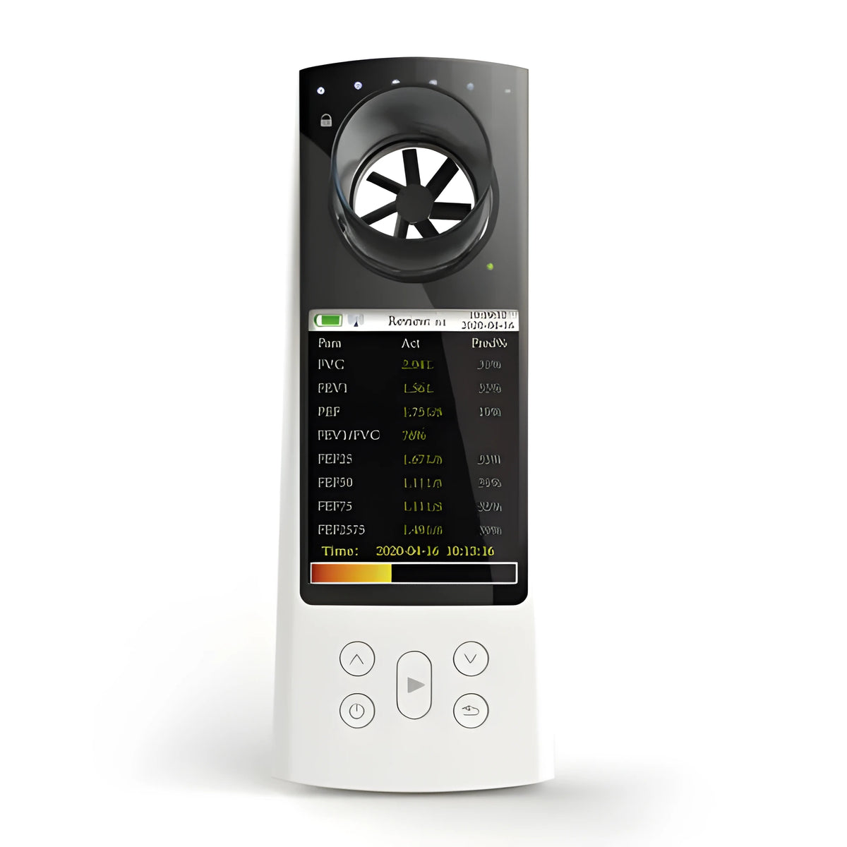 SP80B handheld rechargeable Bluetooth spirometer with 2.8 inch colour LCD and disposable mouthpiece