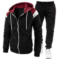 Men's polyester zip-up hoodie sweatshirt set in gray with matching trousers, front view