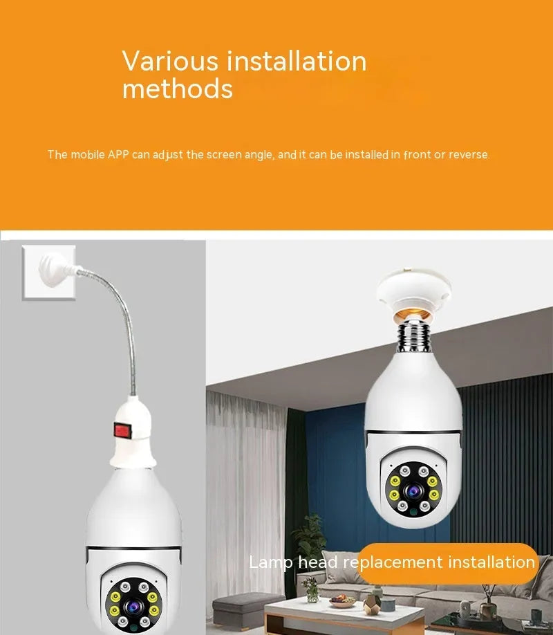 Wireless bulb security camera with 1080p and full colour night vision for indoor outdoor use