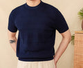 Pure cotton retro summer t-shirt in off-white or royal blue with round neck and short sleeves