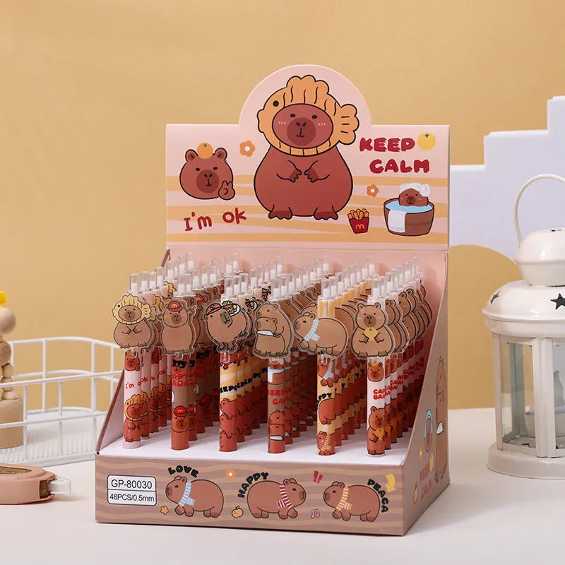 Cartoon bear design gel pressing pen set containing 48 pens with carbon black ink