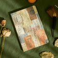 A5 kraft paper notebook with European retro illustrations open to show colour pages