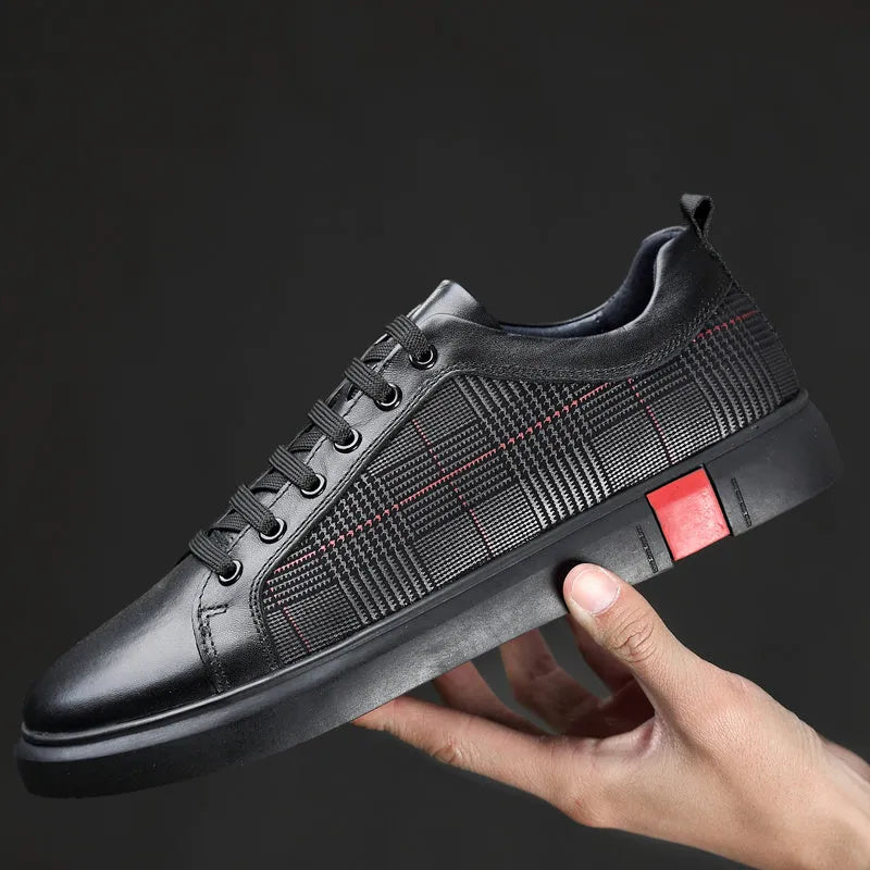 SOLEY men's genuine leather lace-up sneakers with rubber outsole, shown in a casual style.