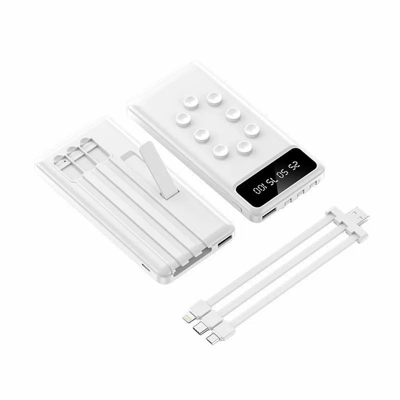 Black and white suction cup power bank with removable bracket, detachable cable, 10000mAh, 142x68x19mm