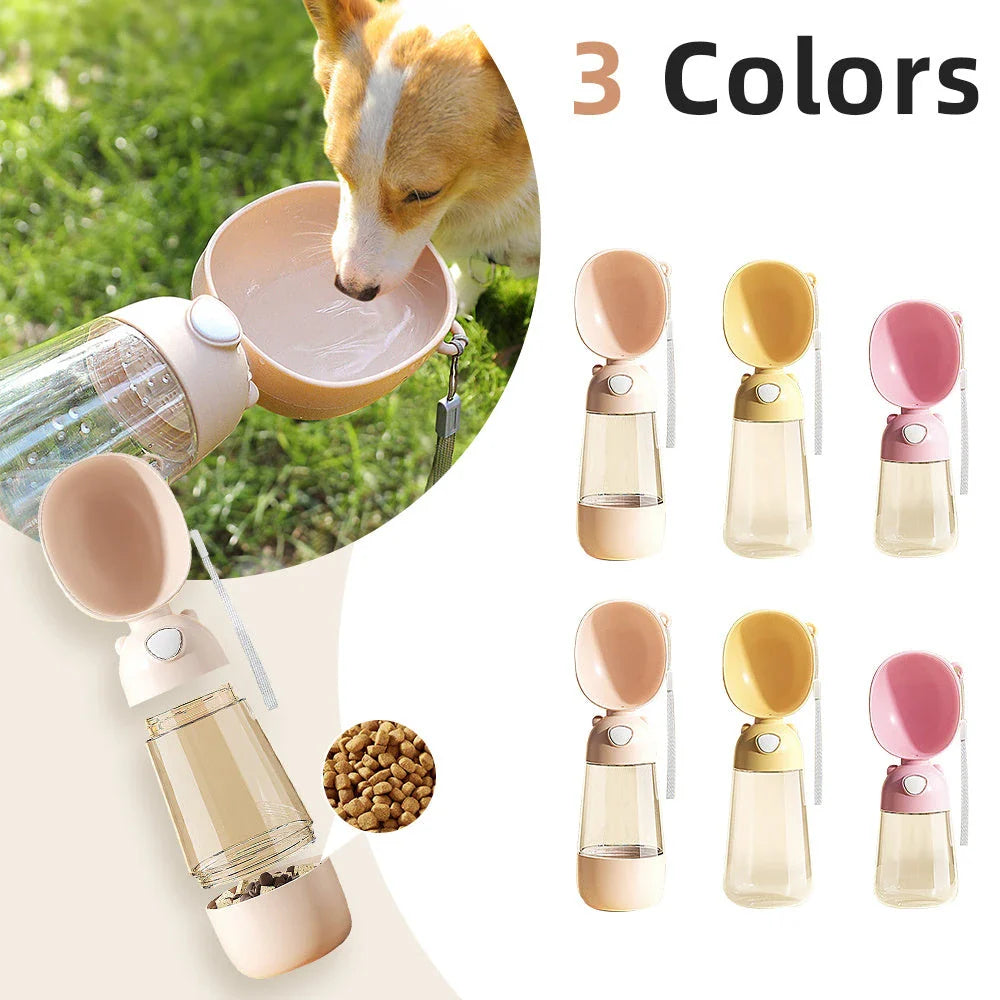 Portable pet water bottle and food bowl in various colors for outdoor adventures with your furry friend