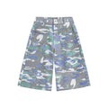 Women's cropped camouflage denim trousers with straight leg cut and front pocket