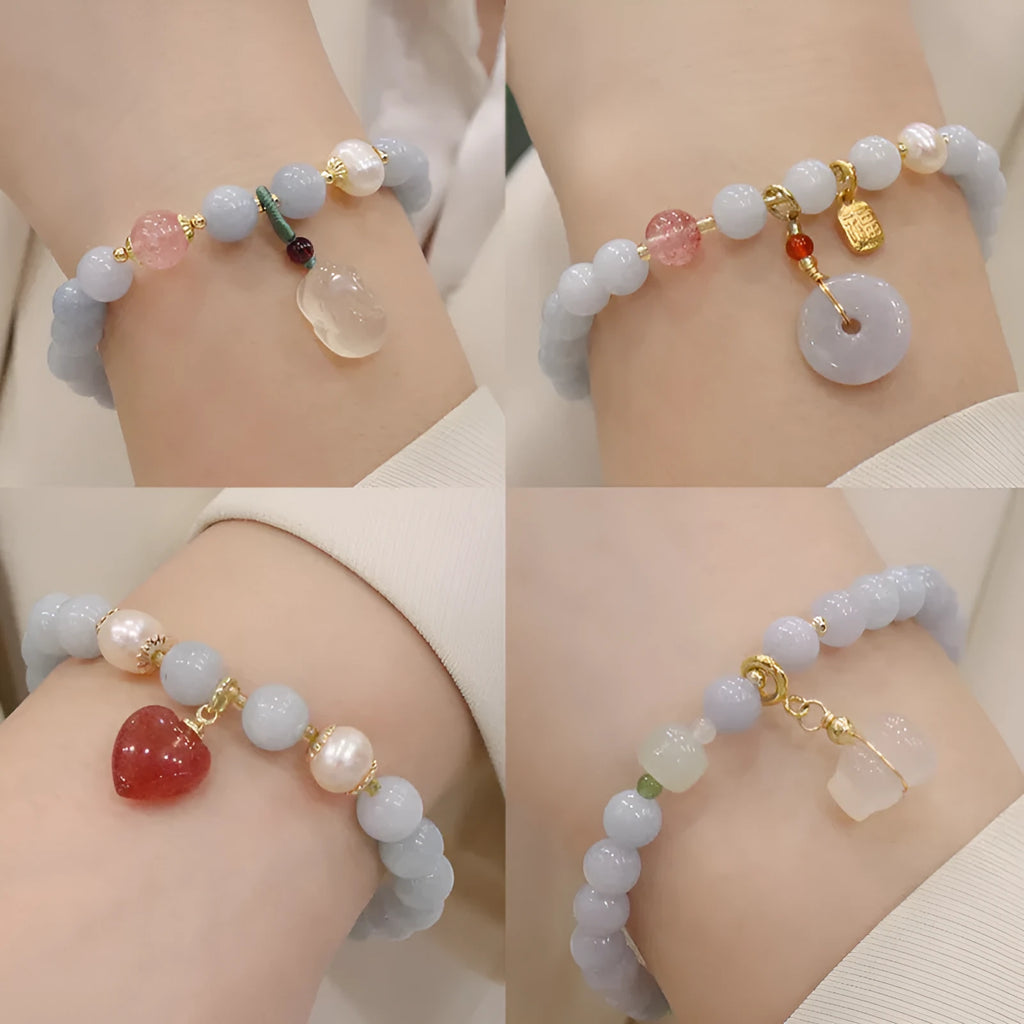 Women's handmade artificial crystal bracelet with gold-plated chain and charm pendant