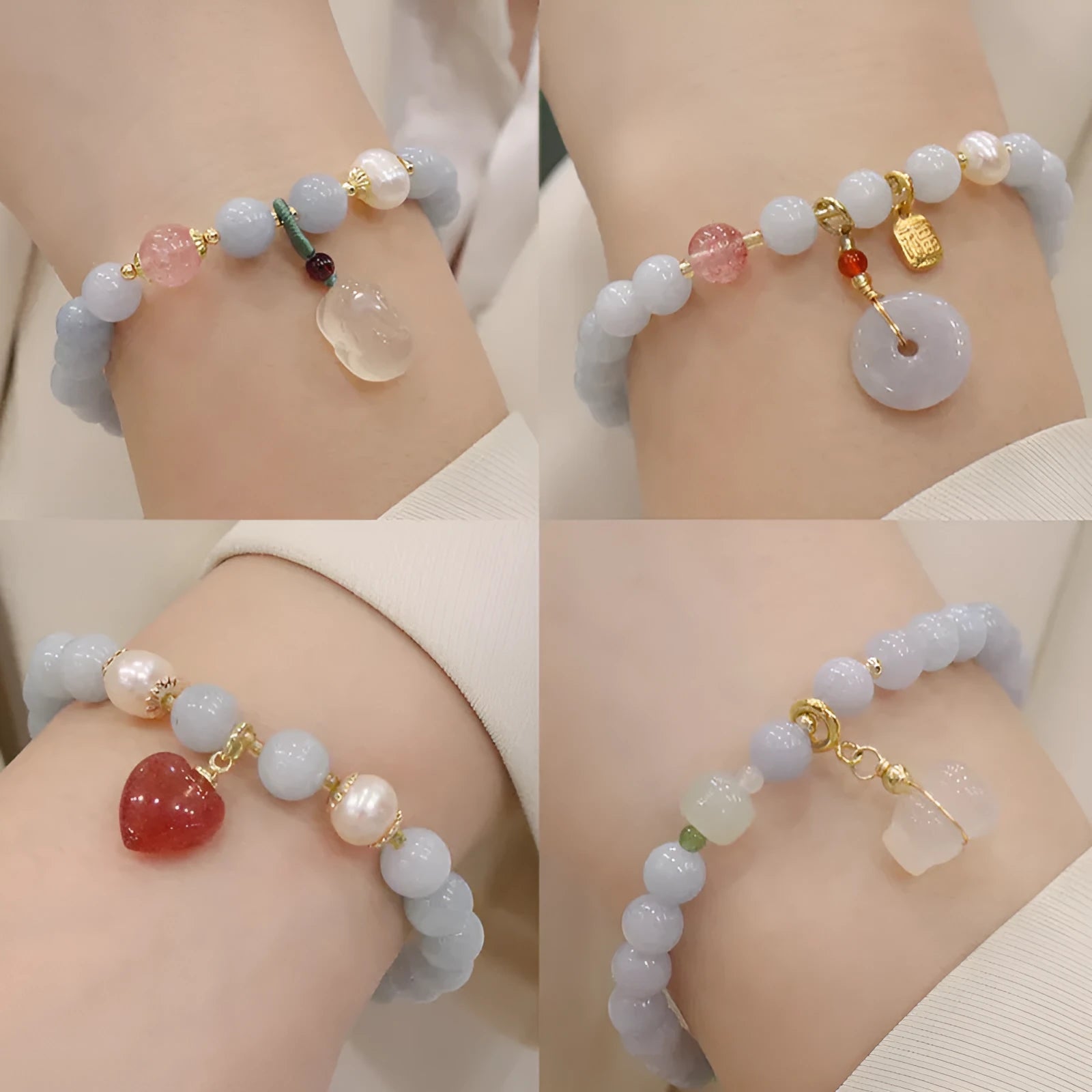 Women's handmade artificial crystal bracelet with gold-plated chain and charm pendant