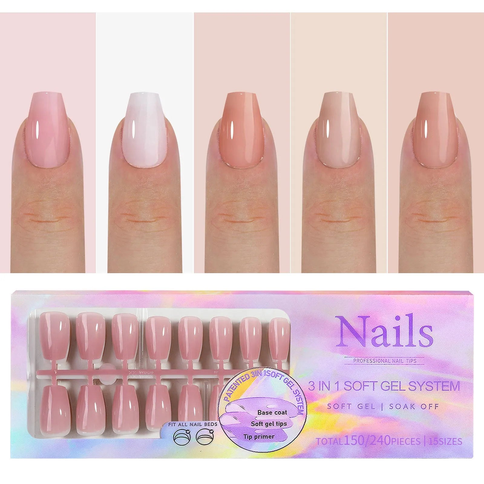 Box of nude-coloured seamless removable nail stickers for ladies, showing ultra-thin design.