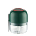 Mini electric garlic masher in blue or green, plastic body, USB charging, 11.5 x 9cm