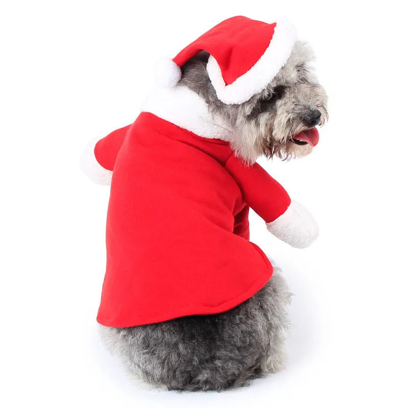 Red polar fleece Santa Claus costume for pets with stretchable design