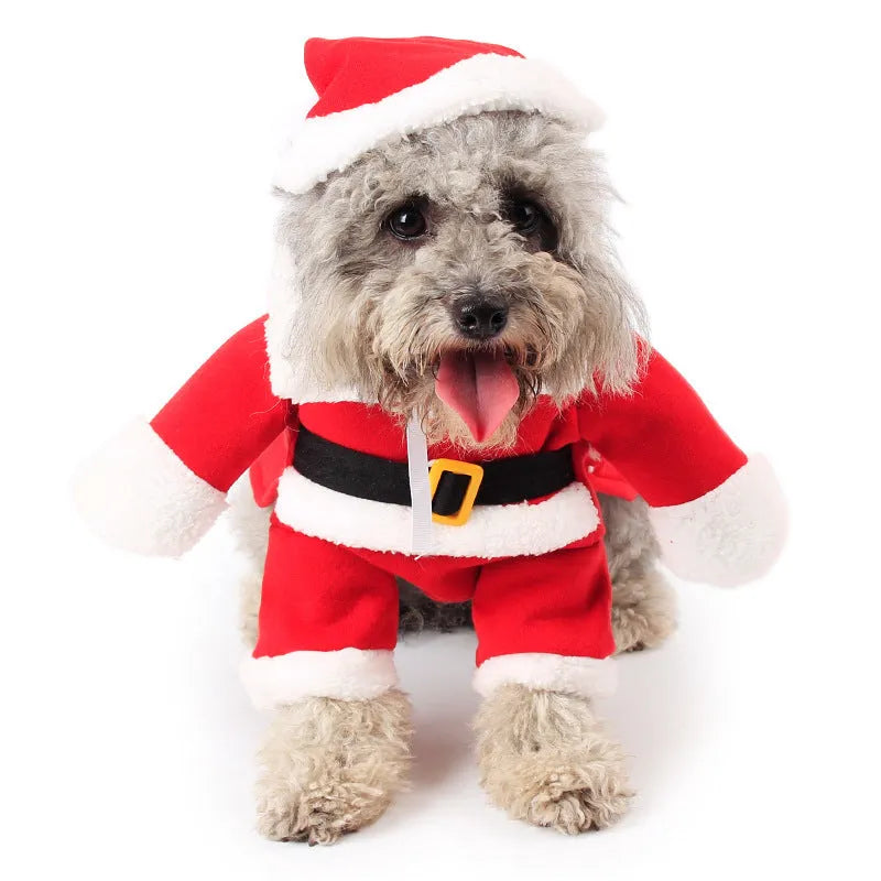 Red polar fleece Santa Claus costume for pets with stretchable design