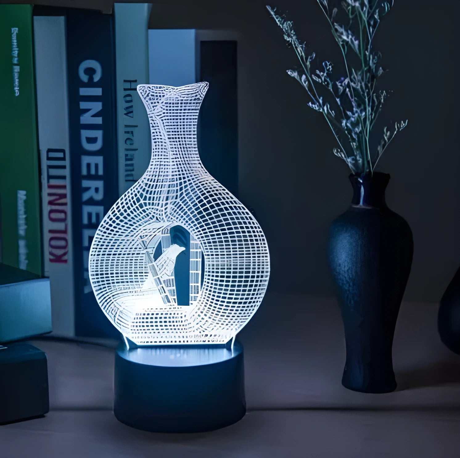 Creative 3D LED night light with acrylic plate on ABS base showing multi-colour illumination