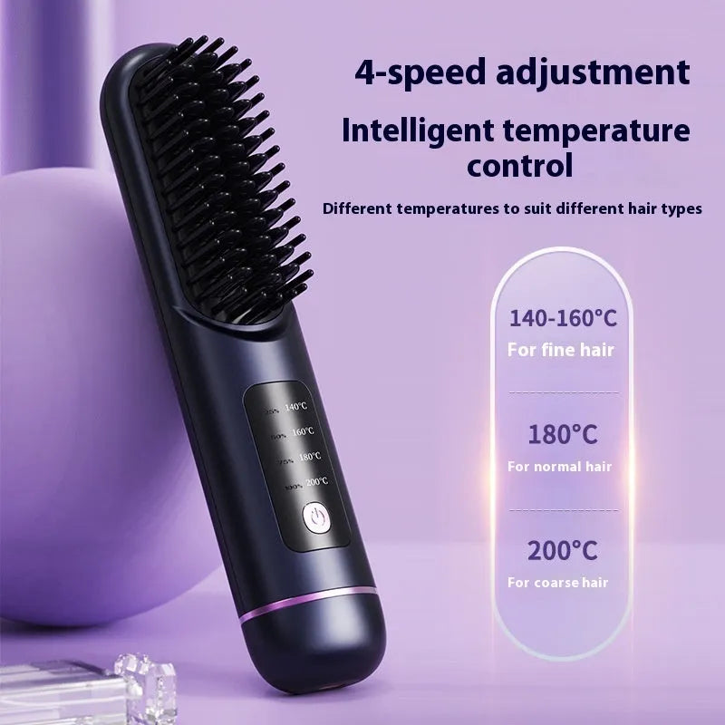 Portable charging negative ion straight hair comb in ABS plastic, showing white, blue, and grey colour options