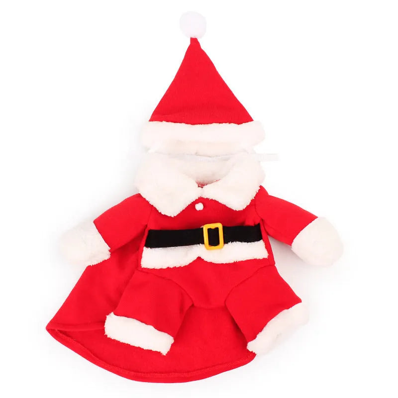 Red polar fleece Santa Claus costume for pets with stretchable design