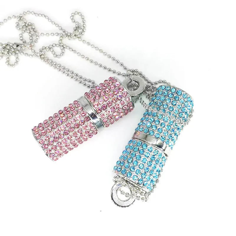 Crystal cylinder lipstick USB flash drive in red with metal shell, 8GB capacity, 5.8 cm length