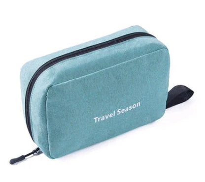 Versatile Travel Organizer: Multifunctional makeup bag with hanging hook, multiple pockets, and foldable design for compact storage