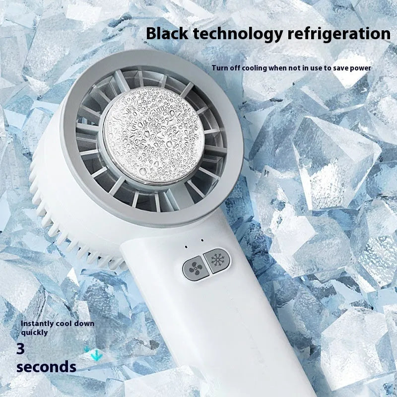 White handheld turbo jet fan with duct design and touch controls on a light background.