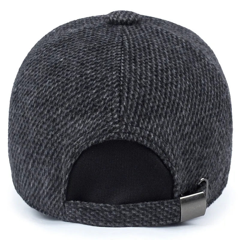 Men's wool felt winter baseball cap with short curling brim, dome top, in coffee brown colour