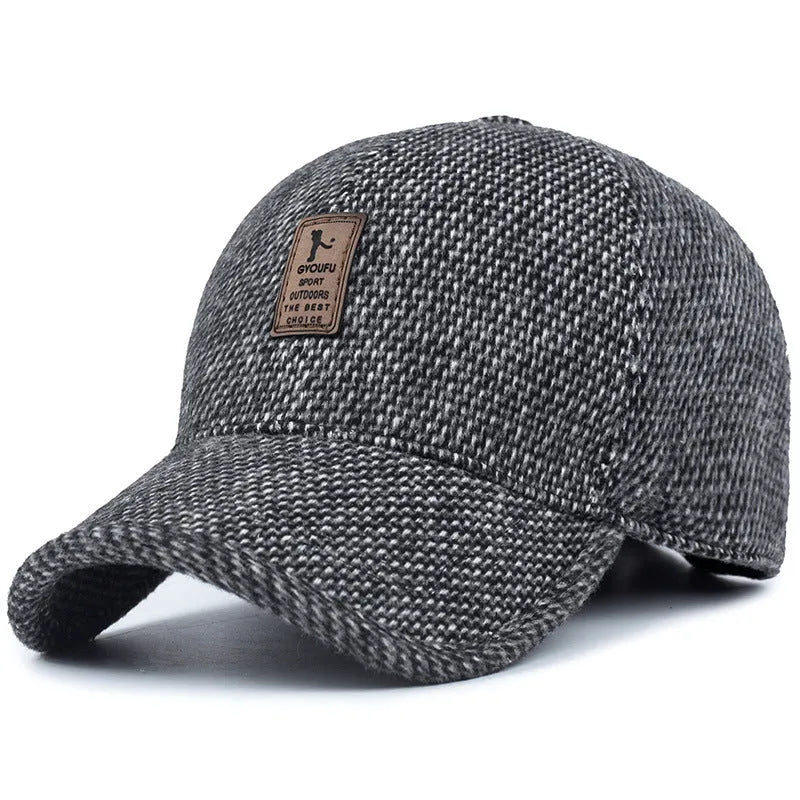 Men's wool felt winter baseball cap with short curling brim, dome top, in coffee brown colour