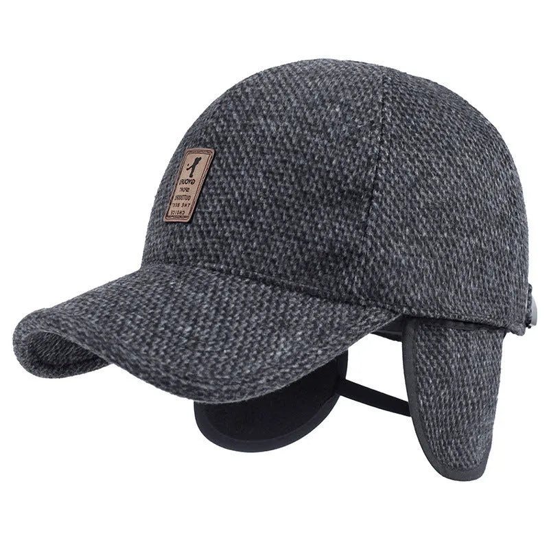 Men's wool felt winter baseball cap with short curling brim, dome top, in coffee brown colour