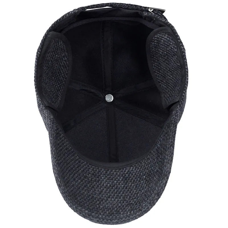 Men's wool felt winter baseball cap with short curling brim, dome top, in coffee brown colour