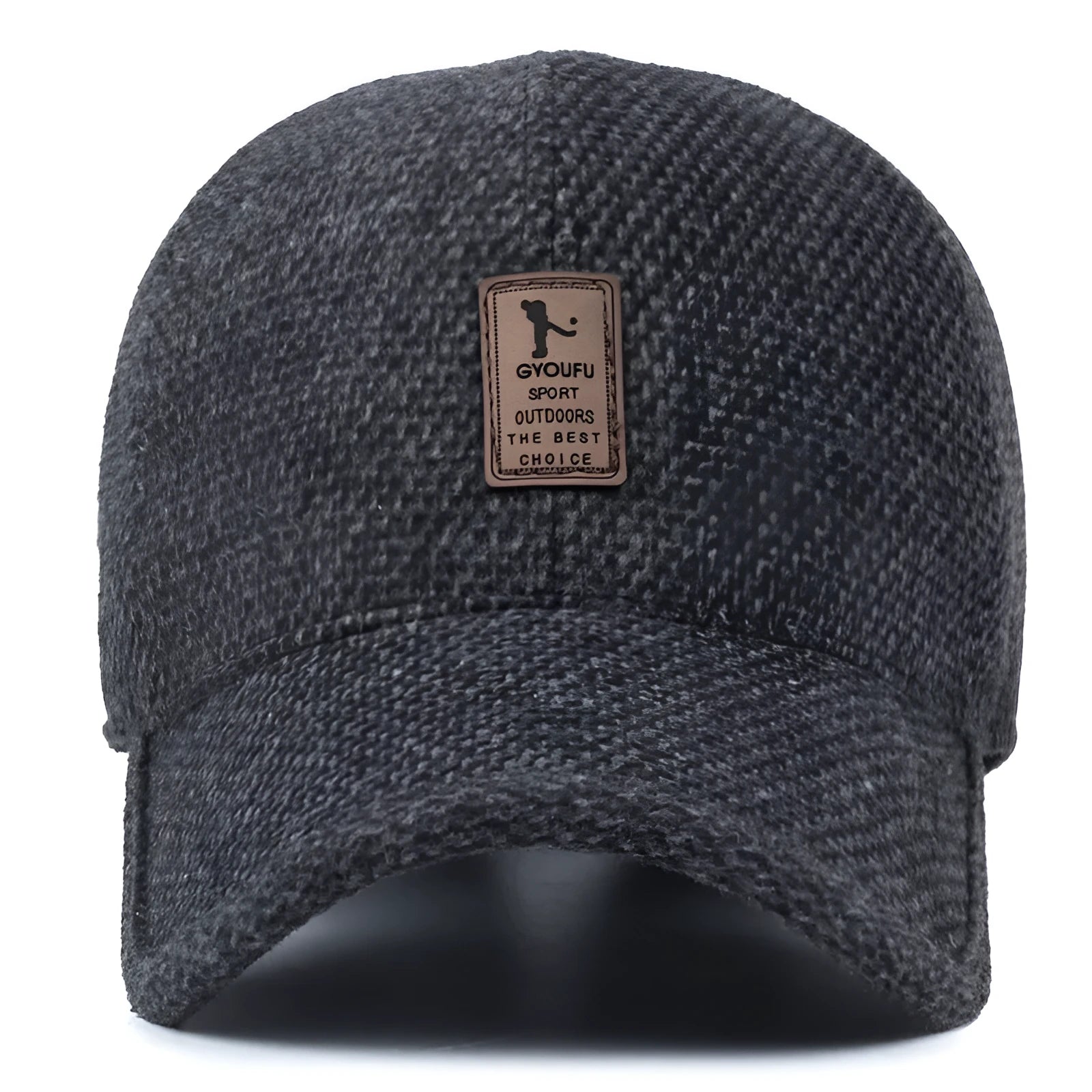 Men's wool felt winter baseball cap with short curling brim, dome top, in coffee brown colour