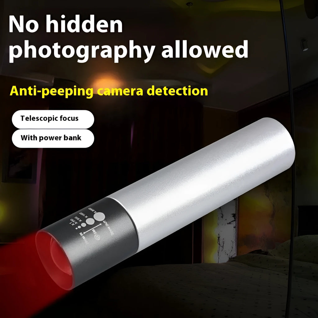 Black and silver aluminium red light therapy mosquito repellent lamp with charging cable.