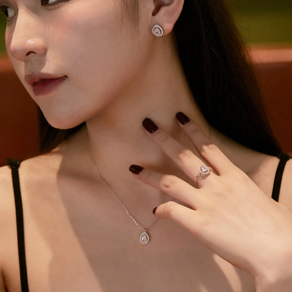 S925 sterling silver ring with drop-shaped diamond zircon stone in light luxury style, available in UK sizes No 5 to No 9