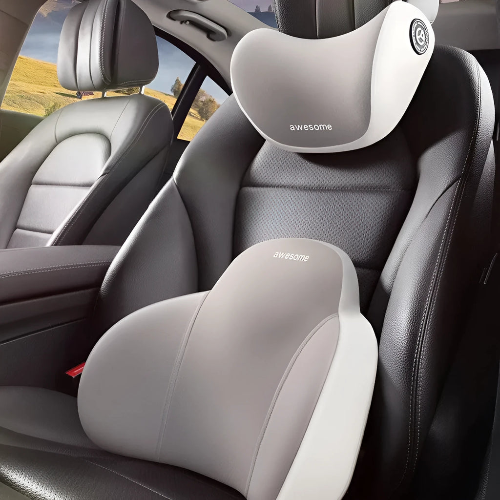 Automotive headrest and lumbar support pillow set with cotton cover in Aircraft Upgrade Blue colour