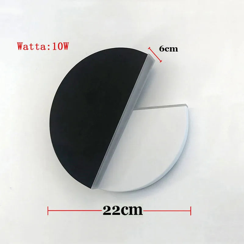 Rotating round LED wall light in black and white wrought iron and acrylic 10W warm white