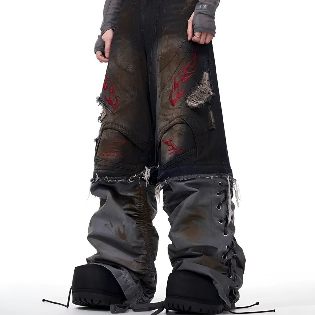 Men's retro jeans with detachable trouser legs in wide-leg loose-fit design