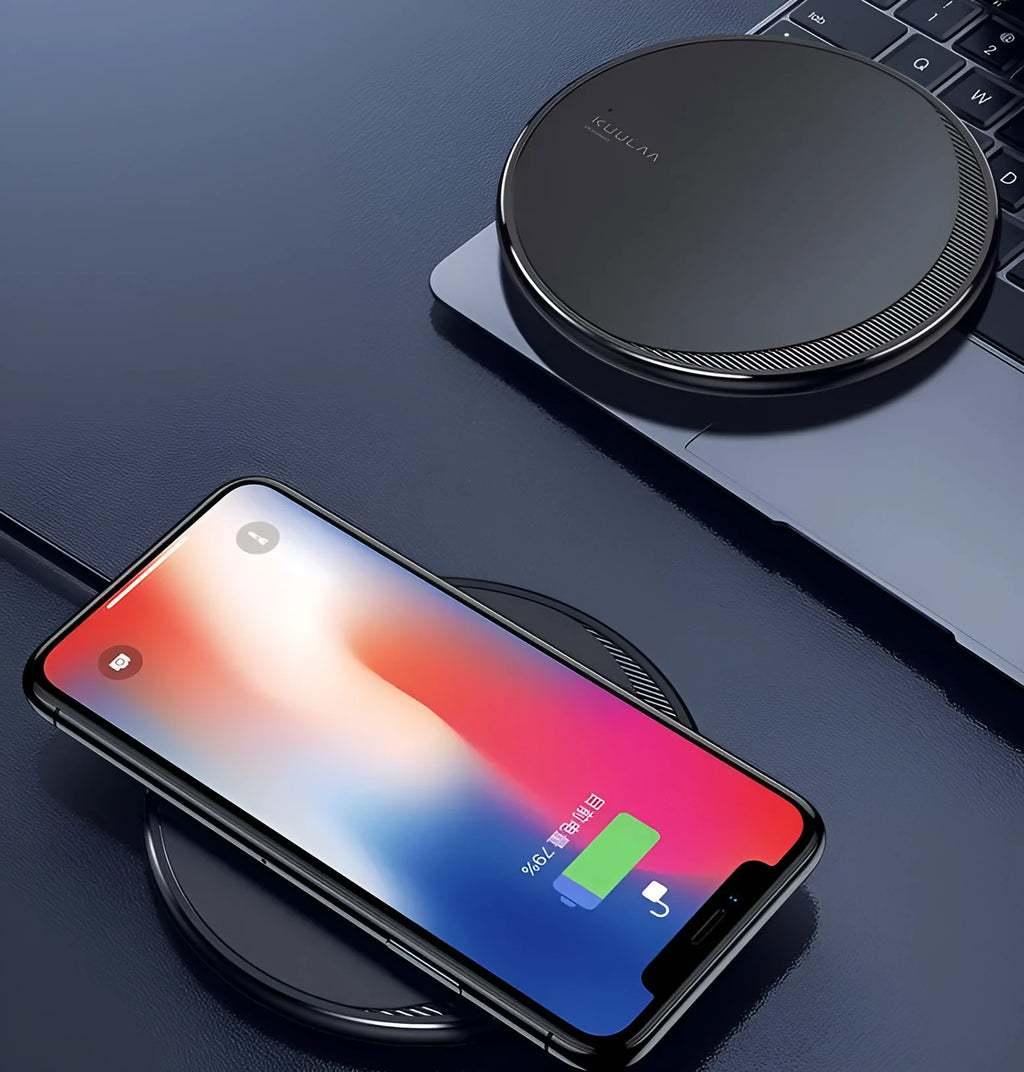Black Kuulaa KL-CD16 wireless disc charger for mobile phones with LED indicator light