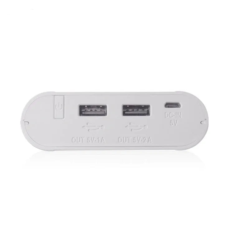 DIY power bank module for 18650 batteries with LCD screen and dual USB ports.