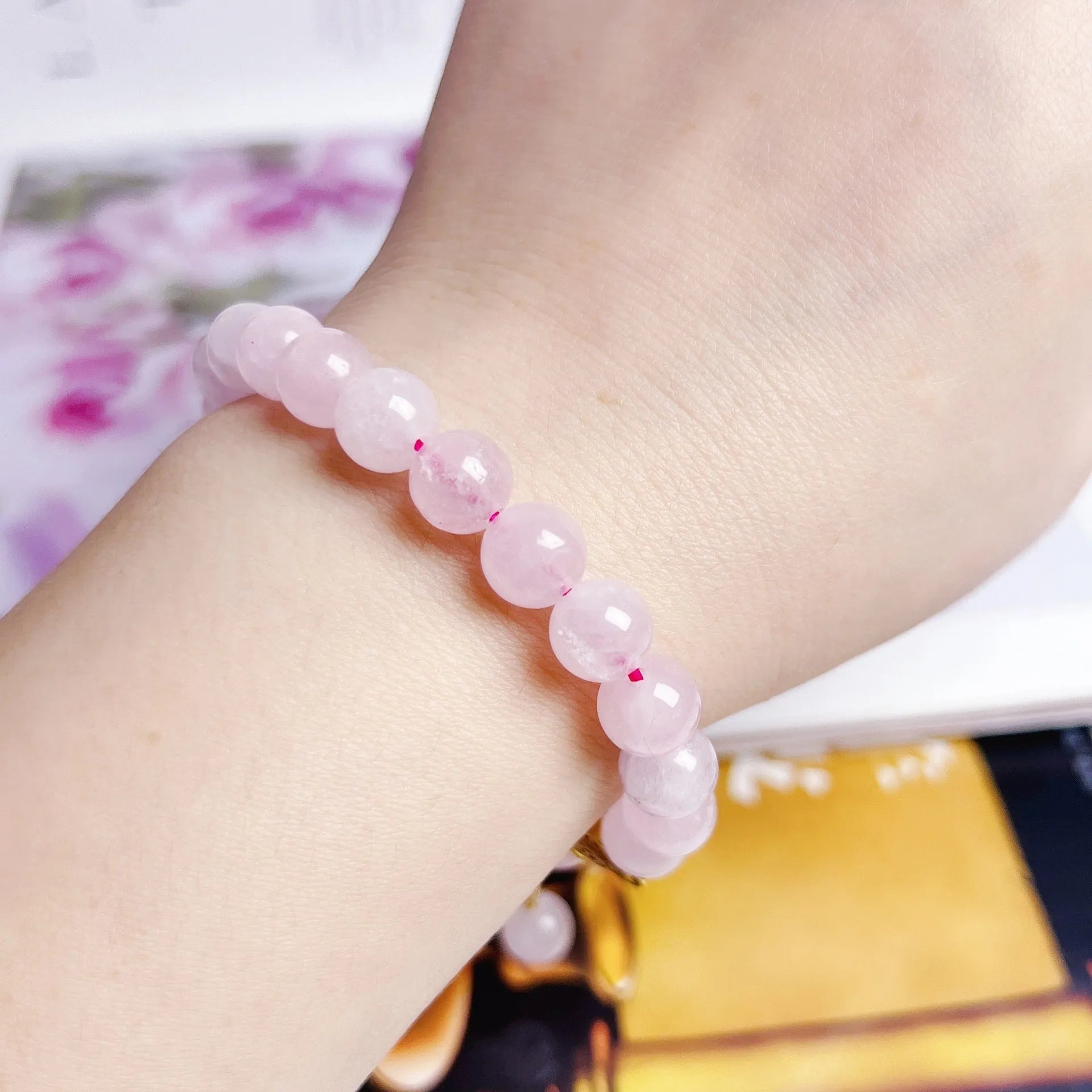 Pink crystal Peach Blossom bracelet with hand-made processing for women's travel commemoration
