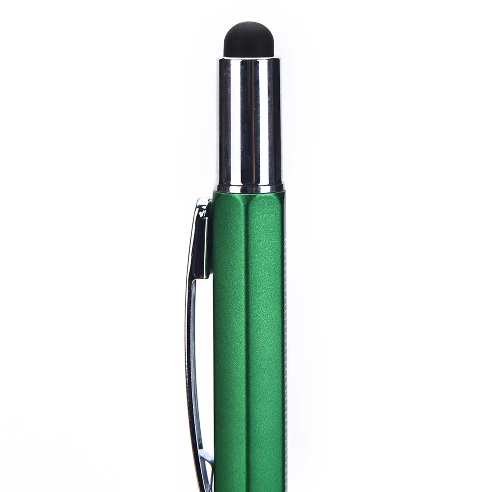 6 in 1 touch screen stylus ballpoint pen with spirit level, screwdriver tips, and scale