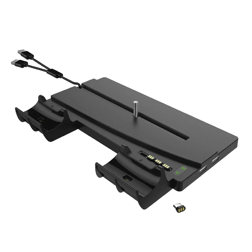 Black PS5 multi-function charger stand with ABS build and USB port for host and controller