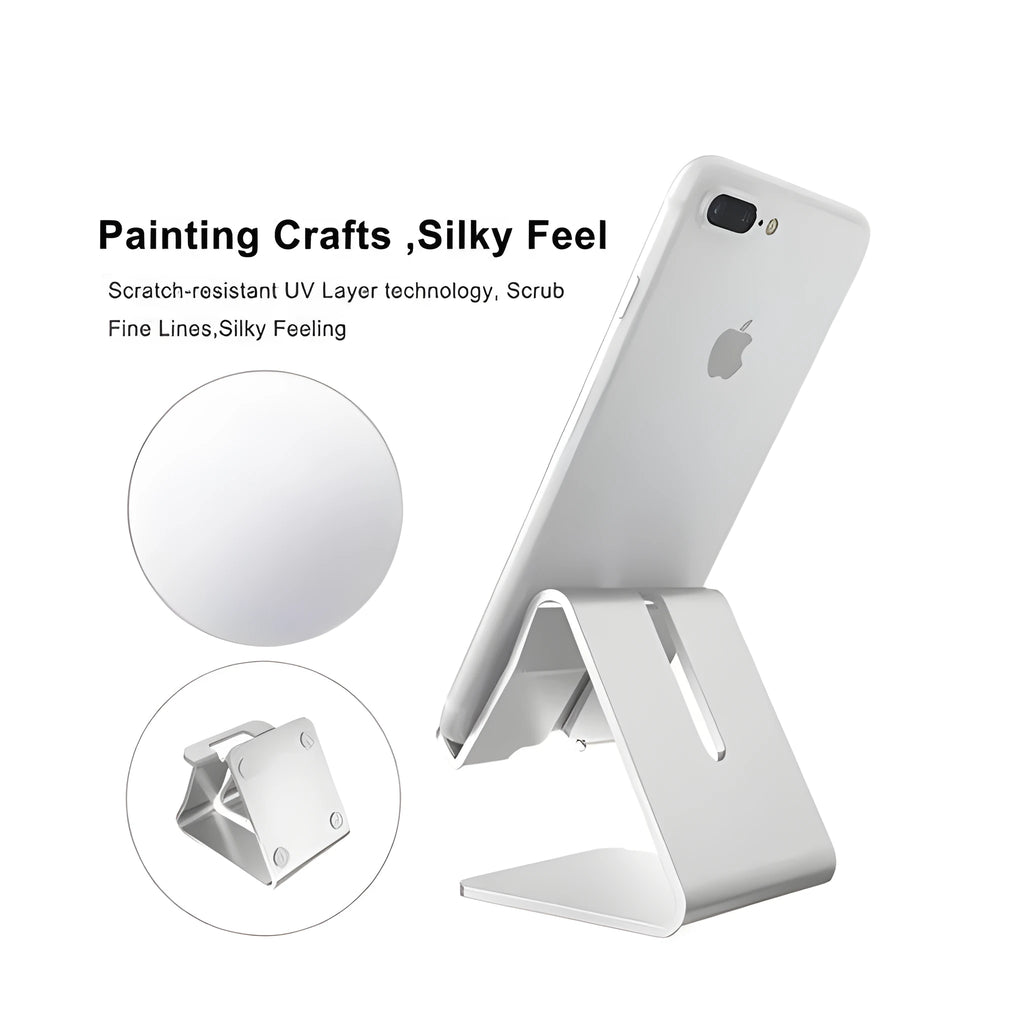 Aluminium alloy adjustable mobile phone tablet stand in black on a desk