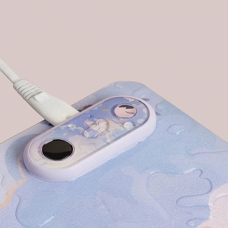 Electric desktop heating mat with PVC leather surface showing idyllic decorative pattern