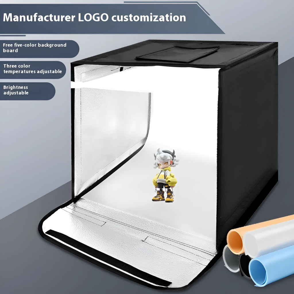 50cm metal frame photo light box with reflective cloth interior and LED lighting panel