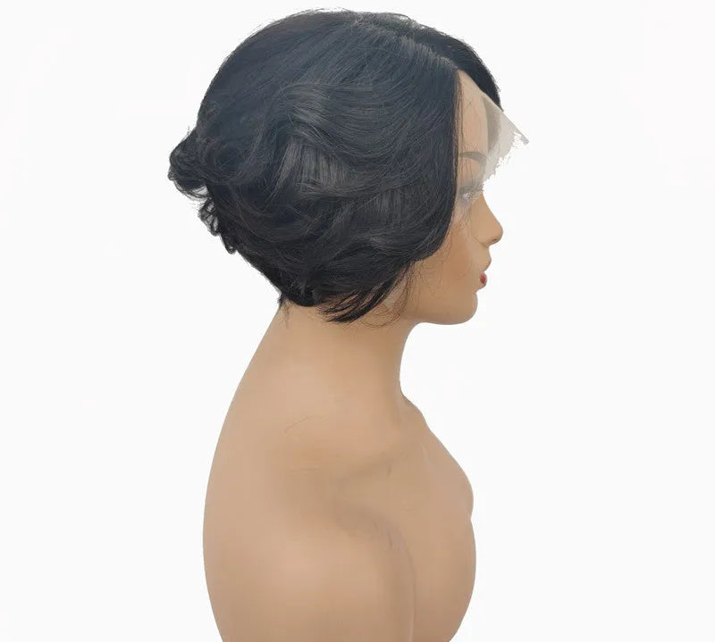 Real hair lace wig for ladies short oblique bangs full hand weaving natural look