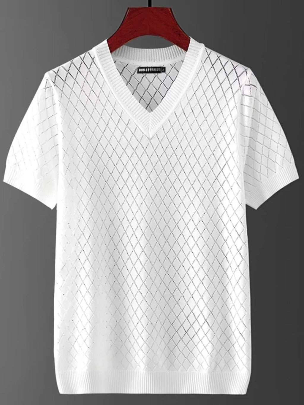 Men's ice silk cut-out V-neck T-shirt in Korean style with short sleeves for summer leisure wear