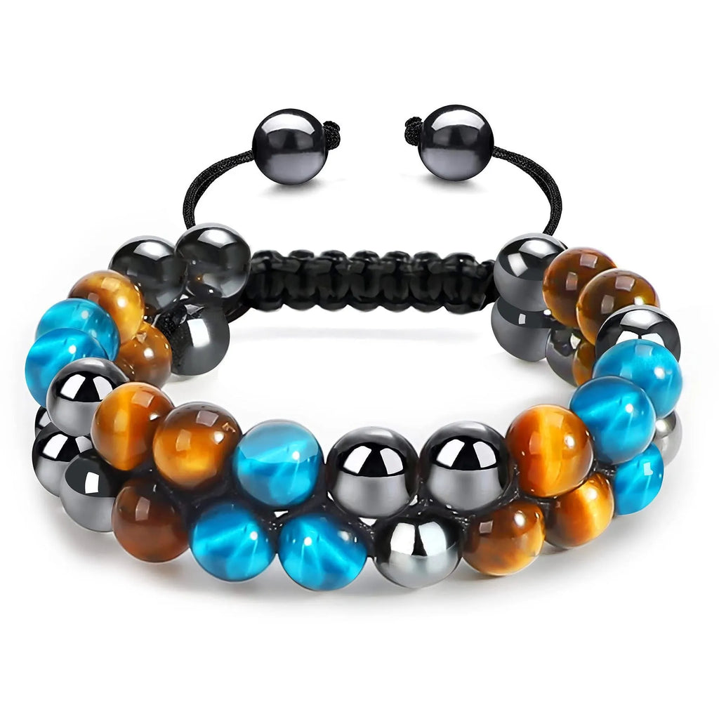 Men's unisex bracelet with tiger eye stone and volcanic rock beads in multiple colour combinations