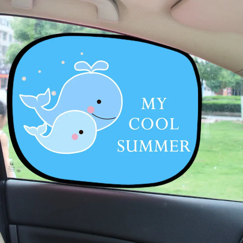 Electrostatic car side window sunshade with animal pair options on nylon mesh