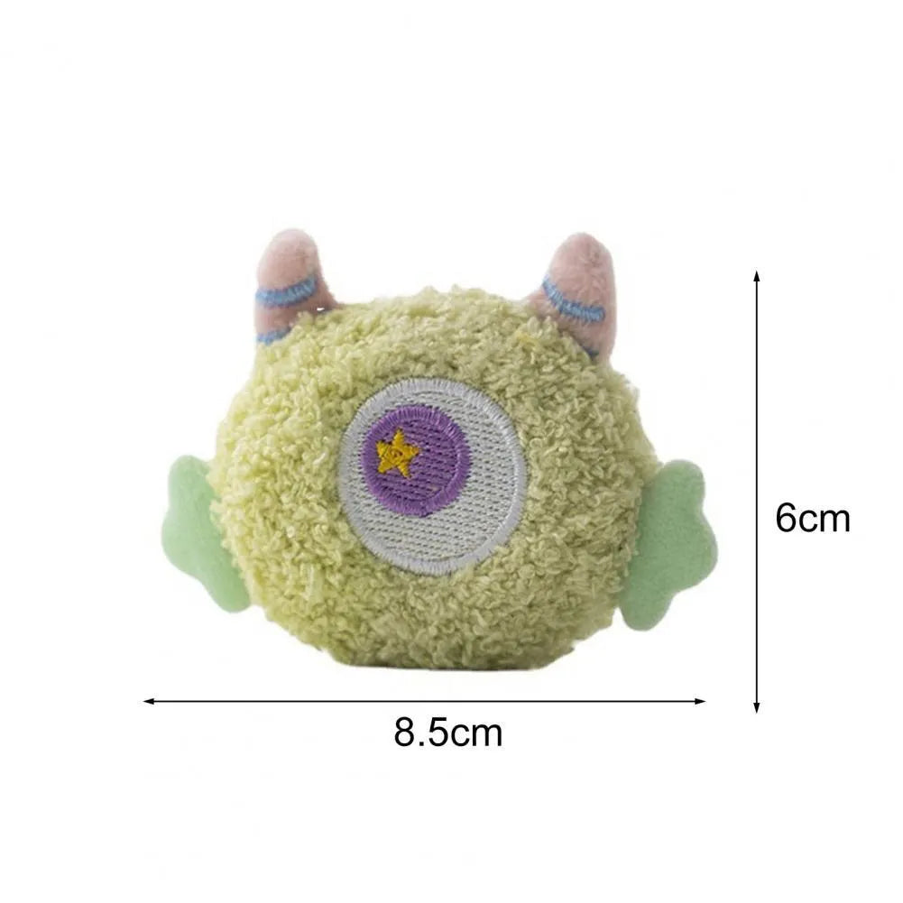 Cartoon-shaped plush dog toy with big eyes and built-in squeaker for interactive play