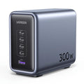 300W charging notebook charger head in Business Gray with 4C 1A interfaces, includes power cord and dual USB-C cable