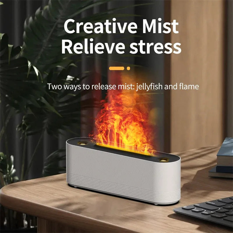 Black or white ultrasonic aroma diffuser with 7 colour LED flame lighting and cool mist output
