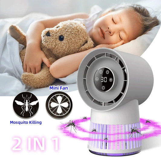 Rechargeable 2-in-1 Mosquito Repelling Mini Desk Fan with Bladeless Fan and Night Light