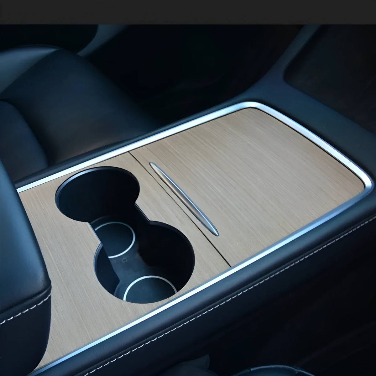 Car central control panel film in matte black finish on dashboard surface